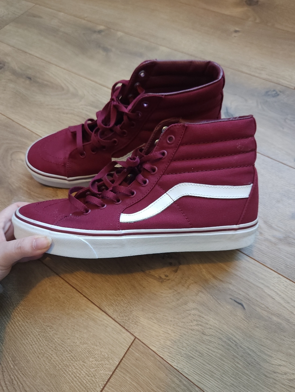 Vans Burgundy and White Sk8-Hi Sneakers